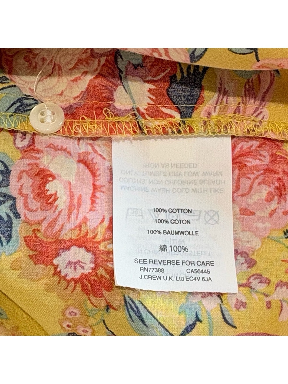 J. Crew Liberty Floral Cotton Blouse Size 10 Yellow Pink - Picture 12 of 15